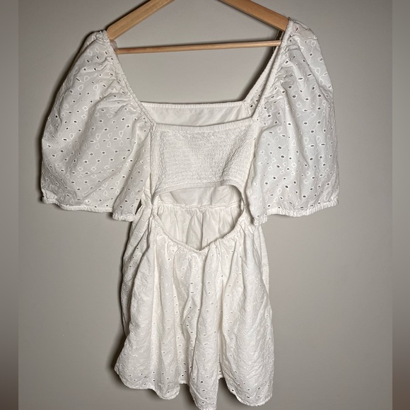 White Eyelet 100% Cotton Puff Sleeve Dress size XS - Picture 2 of 5